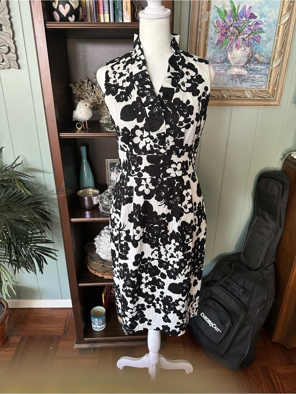 Eliza J Black & White Floral Halter Midi Dress